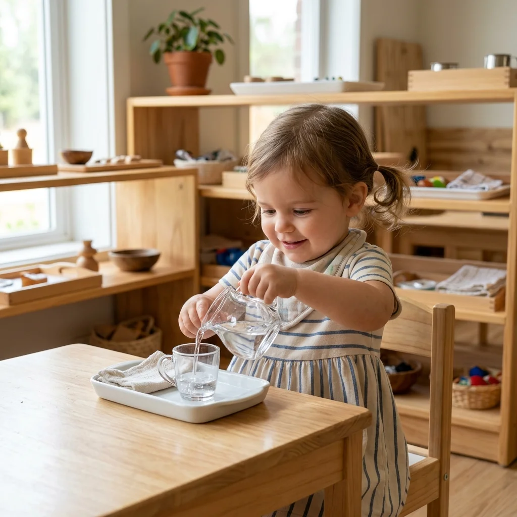 Toddler in the Montessori classroom at Downey